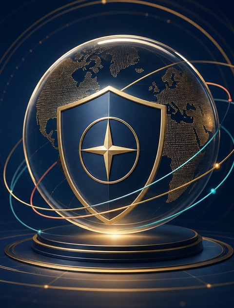 Escudo de protección sobre un globo, símbolo de Davila Capital Global